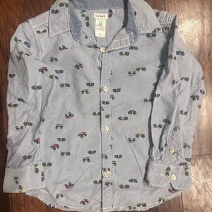 Carter's Light Blue Shirt with Colorful Car Pattern